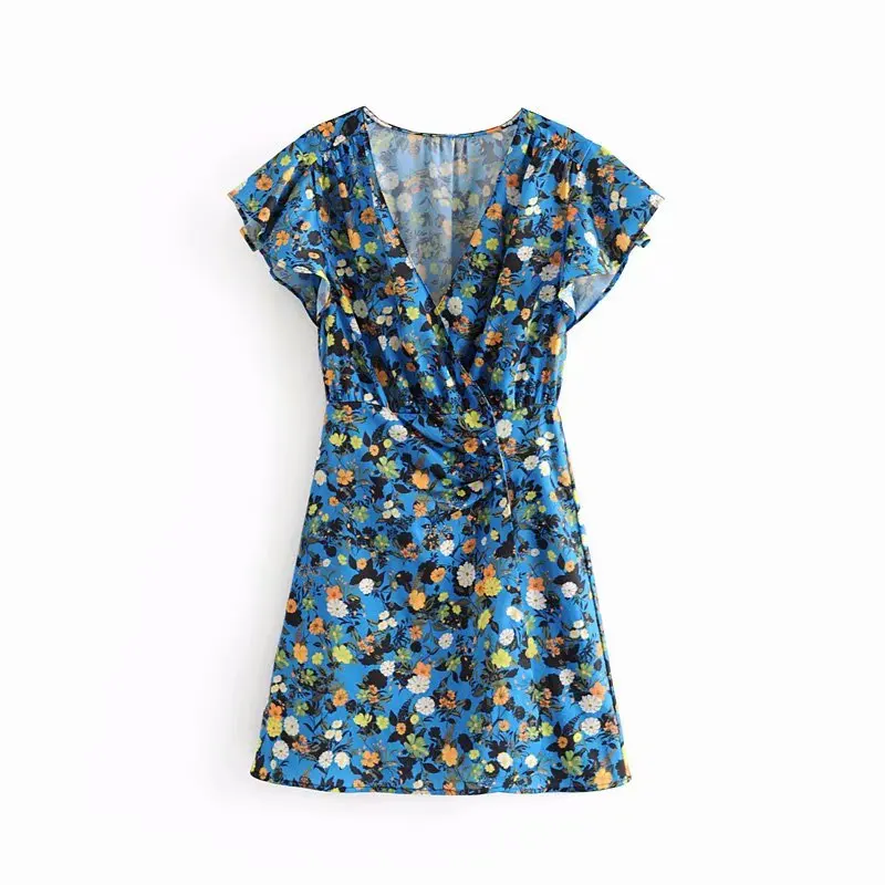 2019 женское элегантное платье с v-образным вырезом и цветочным принтом