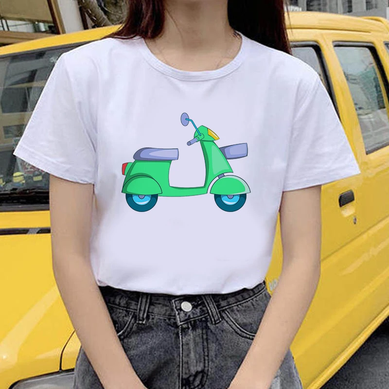 

Summer Casual Women T shirts Cartoon Motorcycle Printed Fashion clothing Harajuku Casual Korean Style Tops female Tee