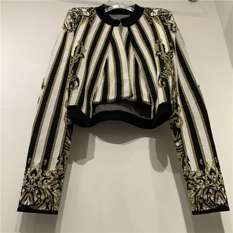 

Женский винтажный топ в полоску, свободный трикотажный топ с длинным рукавом и пуговицами, осень 2021