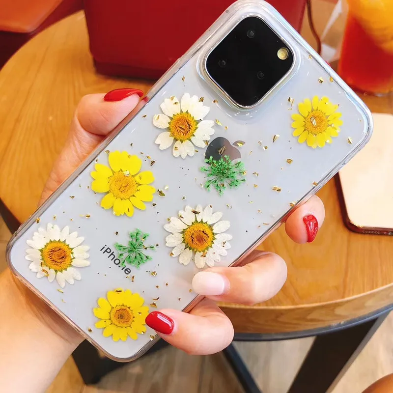 Прозрачный чехол для телефона с настоящими цветами и сушеными iPhone 11 Pro Max X XR XS 6 6S 7 8