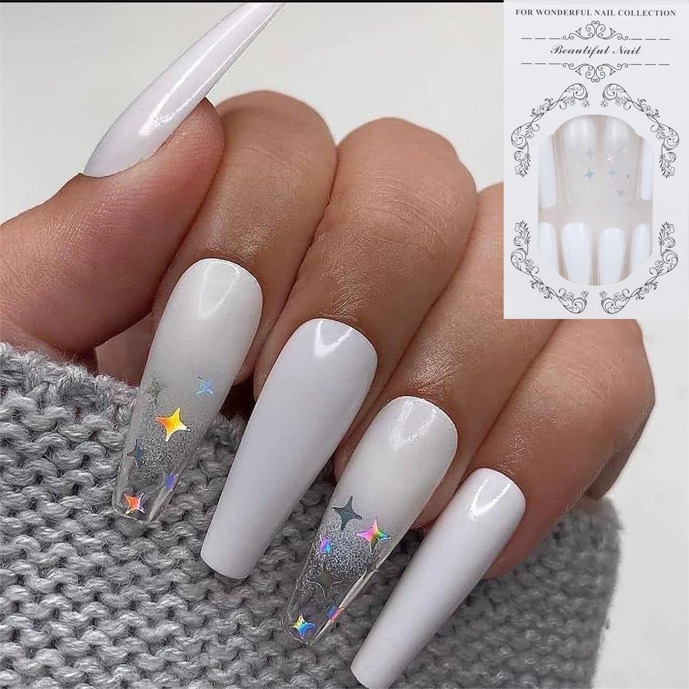 

2021 24Pcs/set European Ballerina Detachable Long Coffin Fake Nails Stiletto Full Nails Nail Tips Colorful Artificial Fake