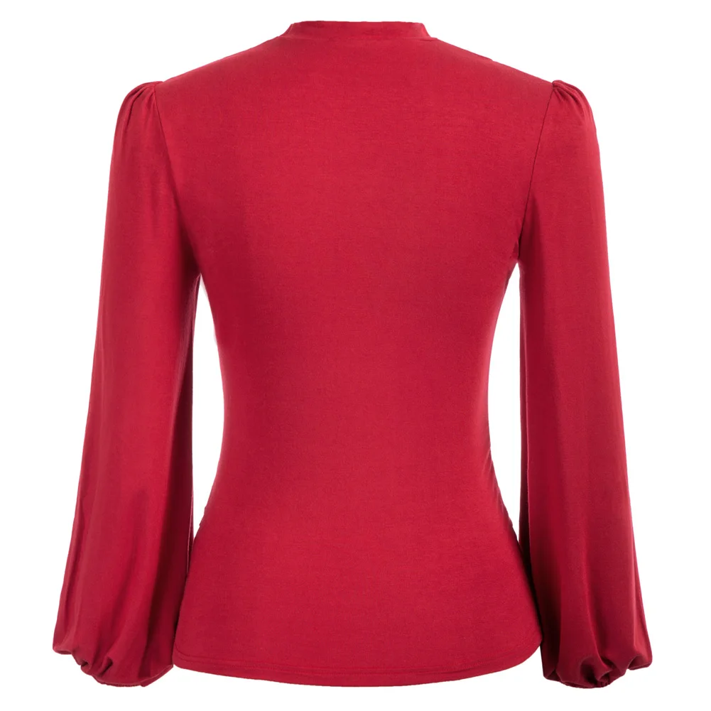 Женская блузка Grace Karin однотонная приталенная рубашка с рюшами спереди длинными