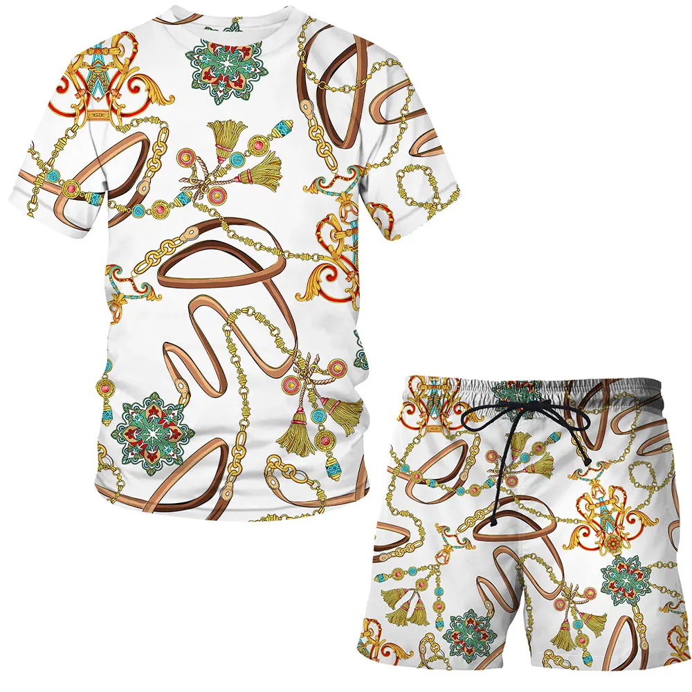 

Mens clothes 2021 3D New Summer Flower Short-sleeved Shorts Suit Beach Clothes Oversized Casual O-neck Top Clothing Streetwear