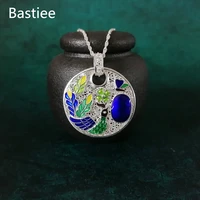 big round peacock 999 sterling silver pendant wicca necklace women blue cloisonne enamel pendants handmade luxury jewelry ethnic