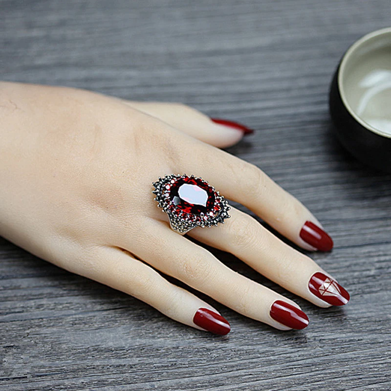 Винтажные Красные Синие Большие циркониевые кольца для вечерние женское кольцо
