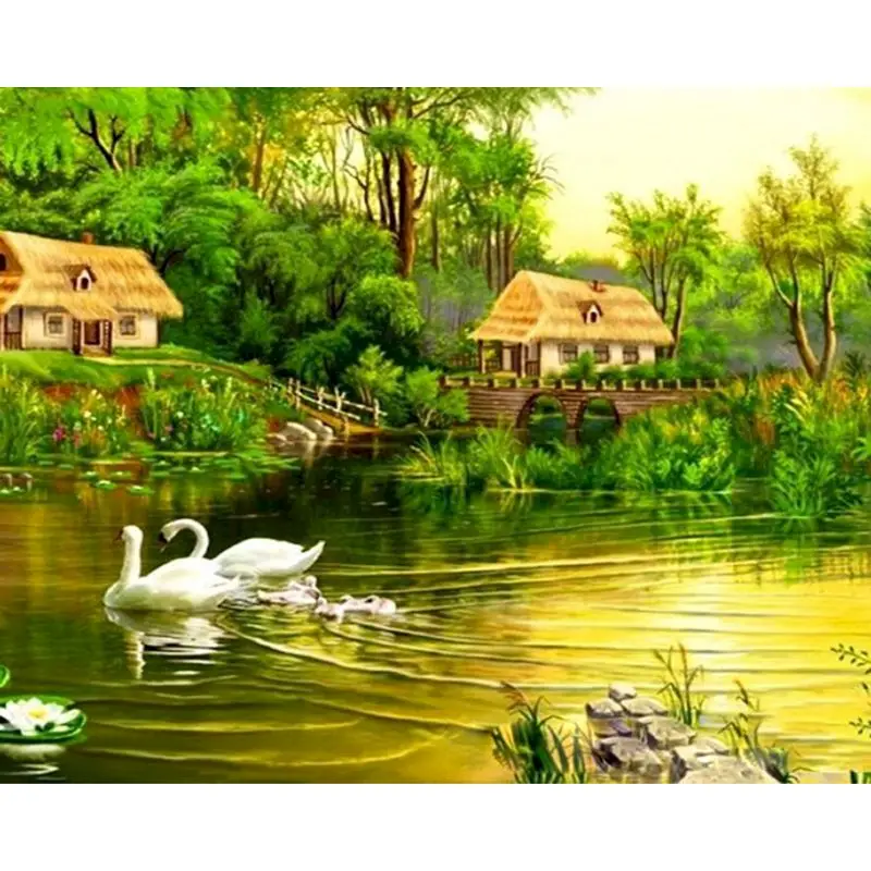 

SELILALI 60x75cm Framed Oil Painting By Numbers Kits Handpainted Diy Gift For Kids Village House Landscape Picture By Number