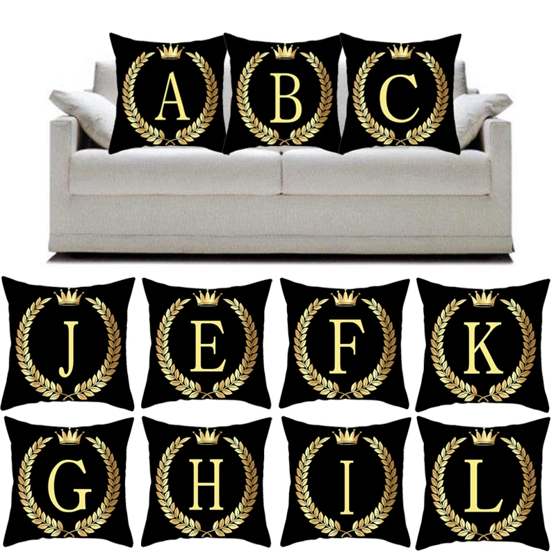 

2021 Black Gold Letter Peach Skin Pillowcase Crown Sofa Cushion Cover Square Fashion 45x45cm Pillow Case Household Decor Items