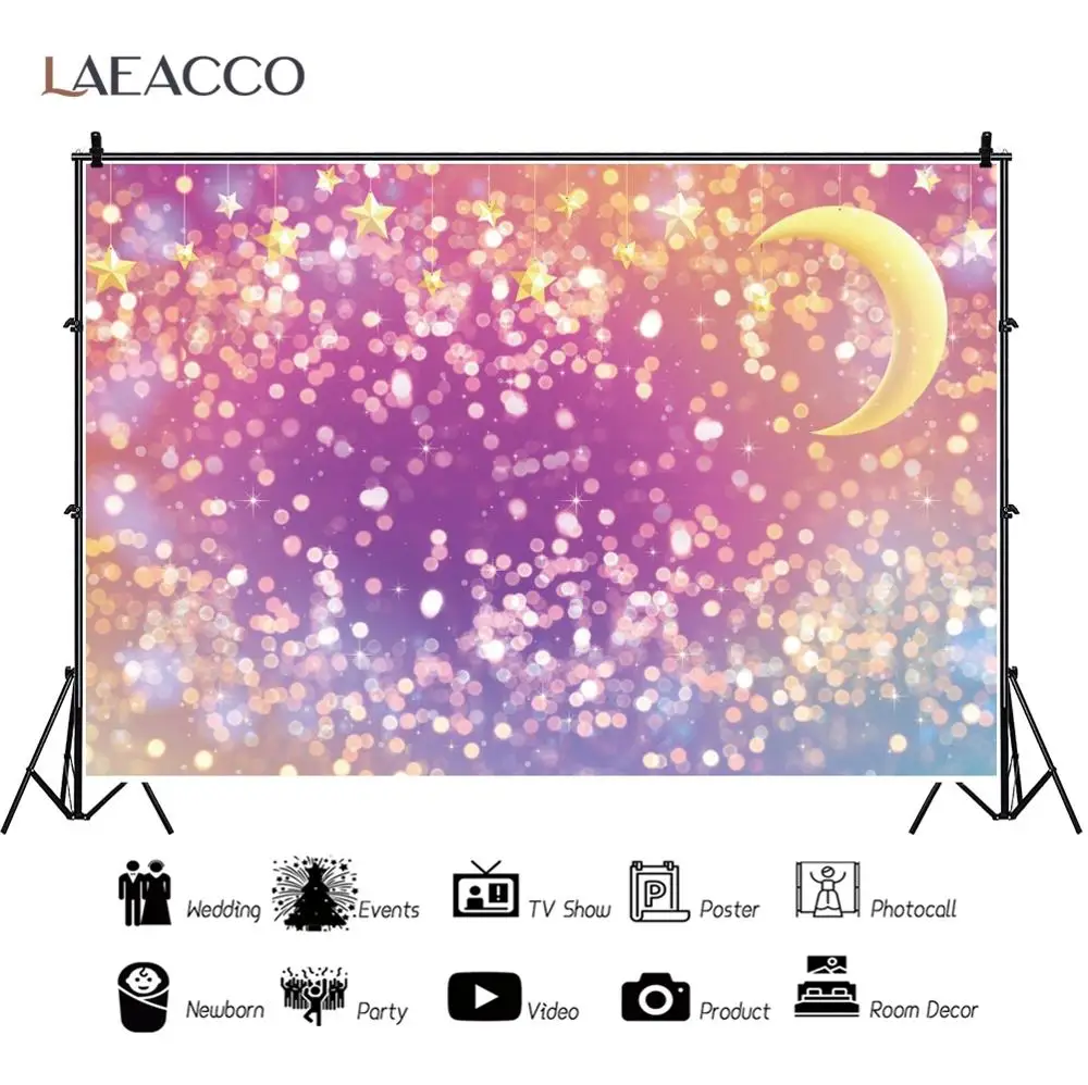 

Laeacco фантазия Луна Звезда горошек светильник Bokeh Свадьба Вечеринка ребенок Фото фон для фотостудии
