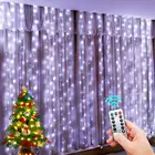 Рождественское украшение, светодиодная гирлянда с дистанционным управлением, USB, свадебная гирлянда, занавеска, 3 м, праздничная лампа для детской, уличная гирлянда