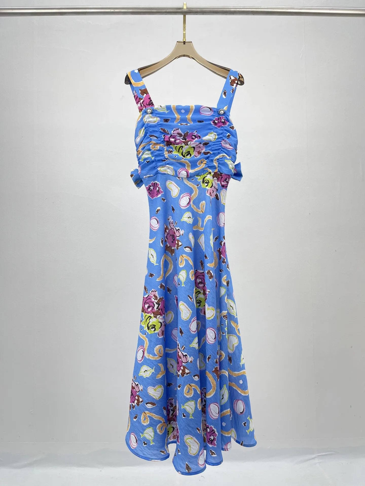 

2021 new women fashion sleeveless tube top pearl buckle print suspender dress 0629
