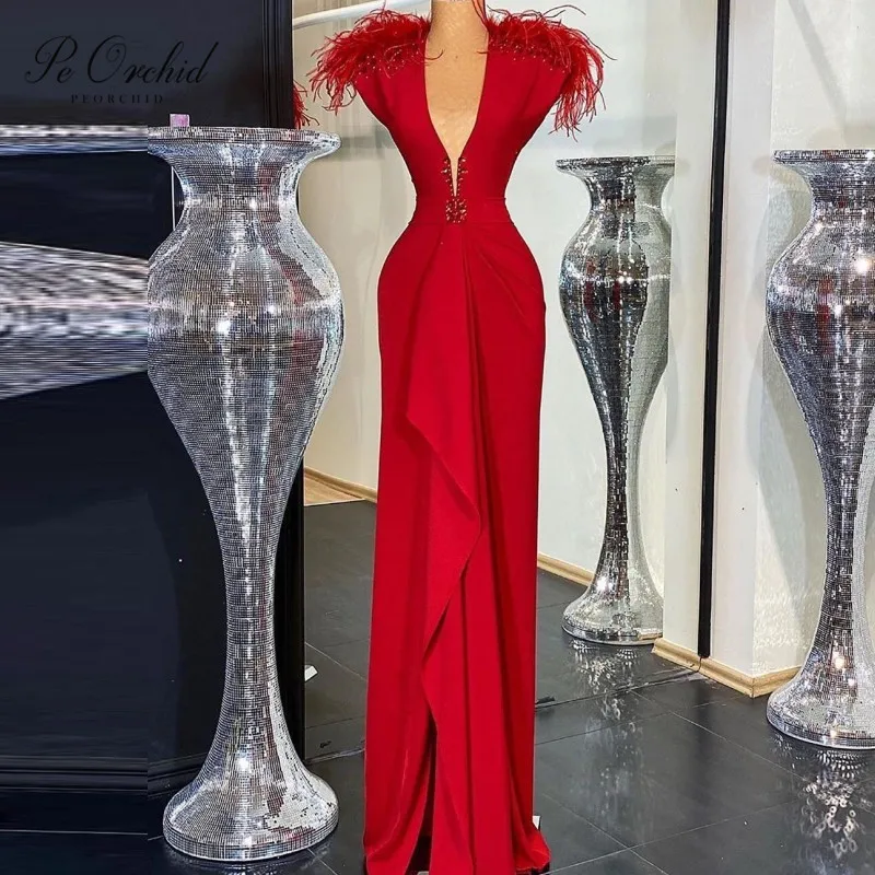 

Женское вечернее платье PEORCHID, длинное винно-красное вечерние с разрезом, украшенное кристаллами, 2020