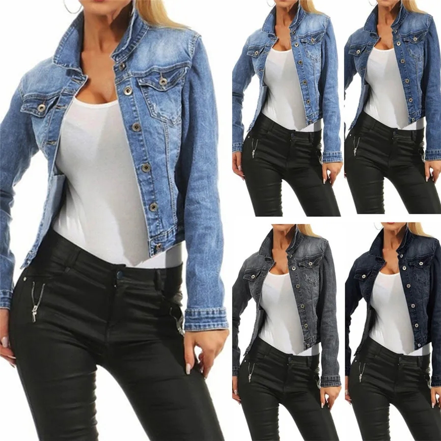 Верхняя одежда короткая куртка-бомбер Женская Повседневная модная джинсовая
