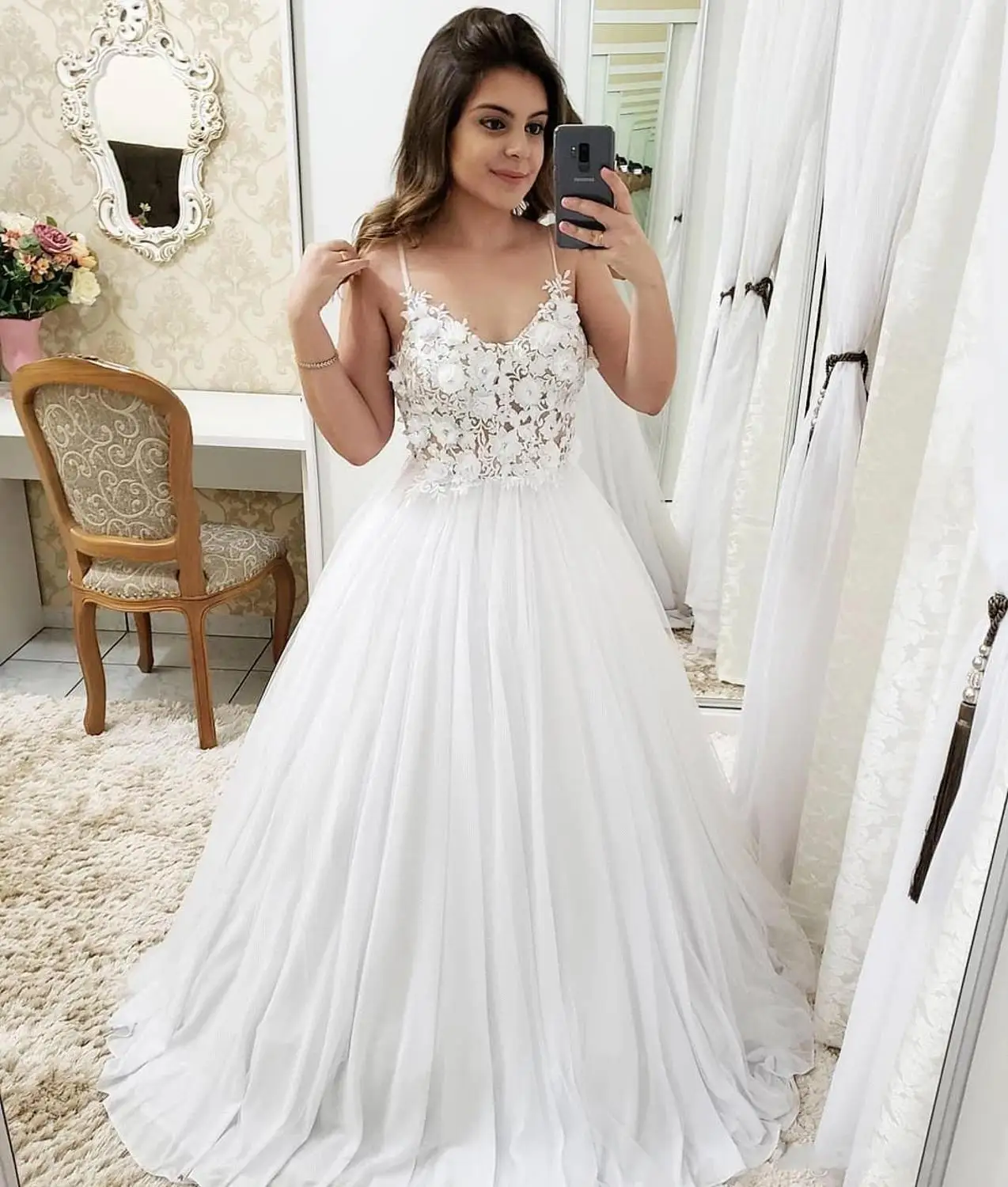 JIERUIZE Sexy Flowers Wedding Dresses 3D-Floral Appliques Illusion Bodice Spaghetti Strap Beach Bridal Gowns robe de mariee | Свадьбы и