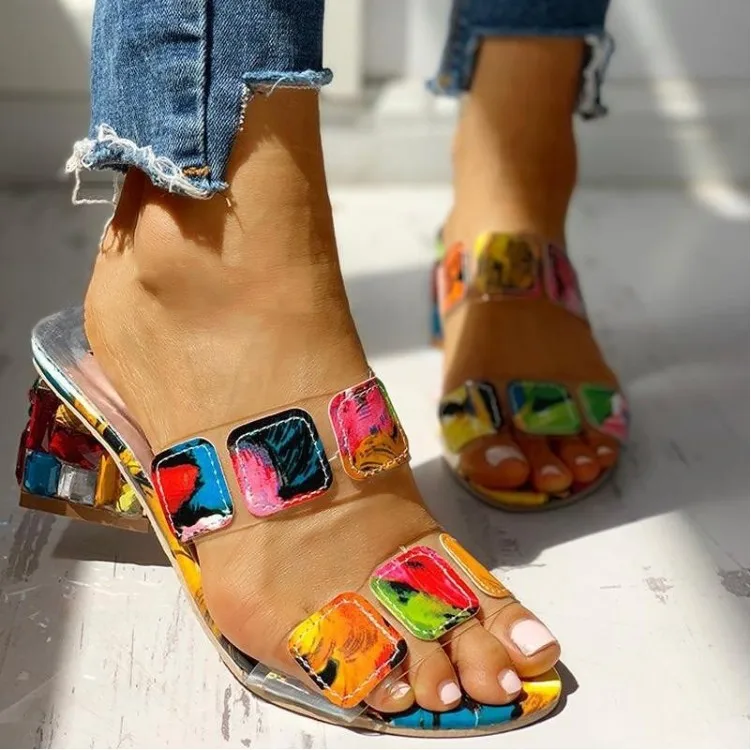 

Sandals Women Square Heels Summer Sandals Peep Toe Ladies Multi Colors Wedge Shoes Sandalias De Verano Para Mujer Women Shoes