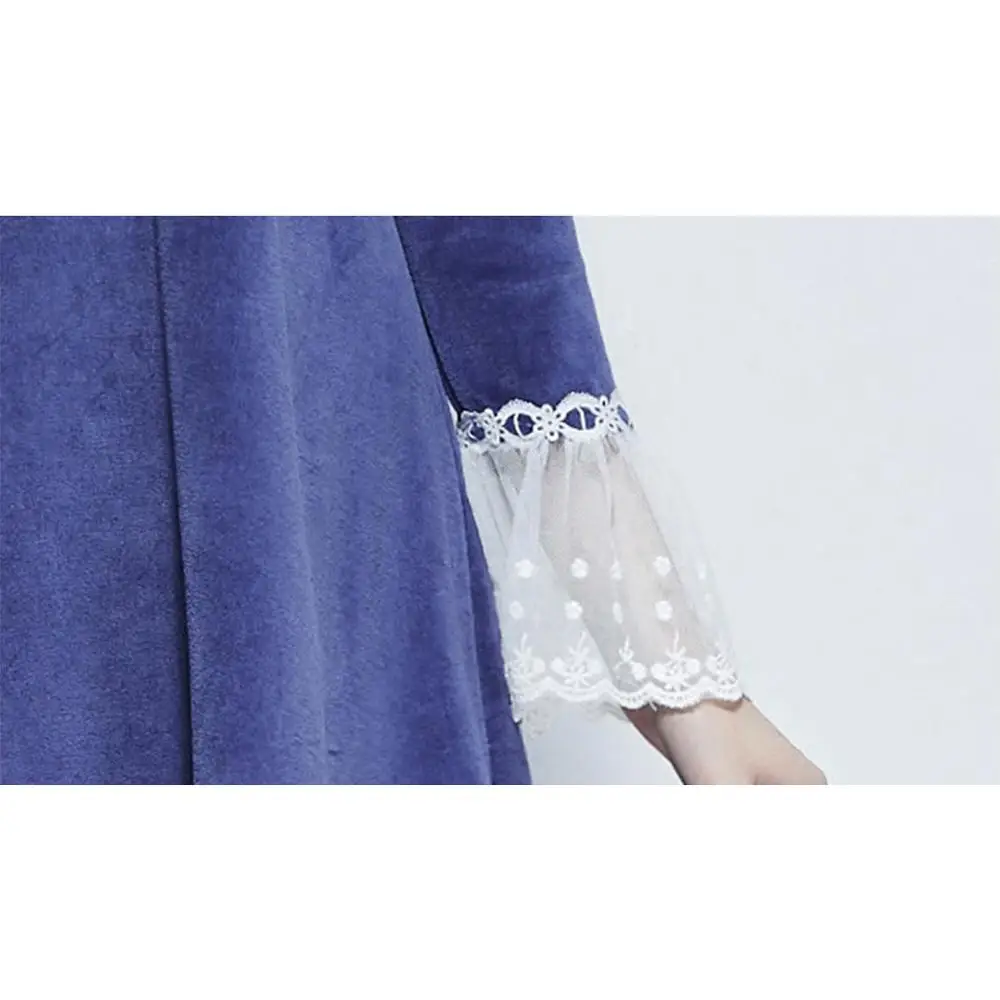 

SXTHAENOO 2021 Autumn And Winter New Velvet Ladies Nightdress The Court Retro Long-sleeved Plus Size Lace