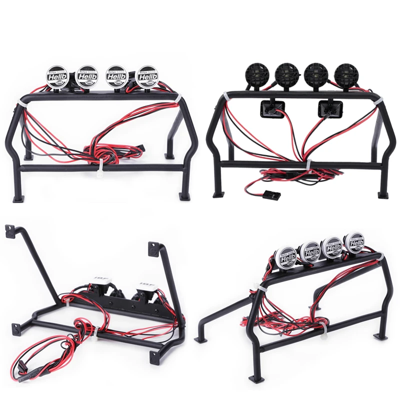 Car Light Metal Roll Cage Bucket with 6 LED Light Metal Barrel Cage for RC 1/10 Remote Car Parts Accessories With Ground Surface