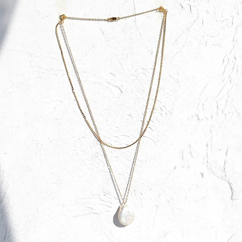 

Women's gold-plated Baroque Pearl double-layer necklace