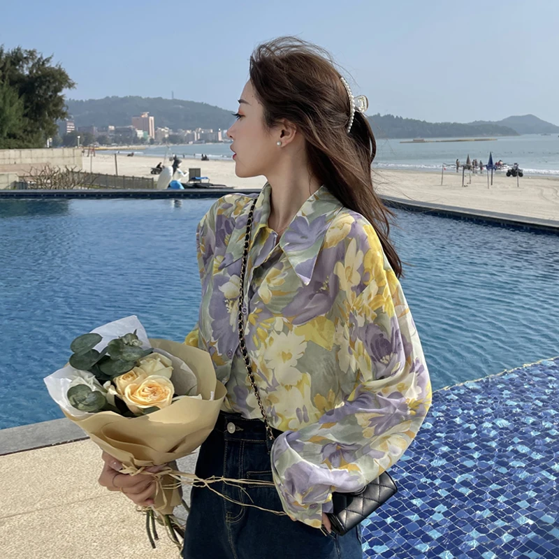 Женская шифоновая блузка с длинным рукавом демисезонная в офисном стиле новинка