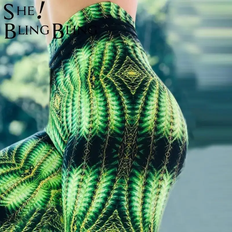 Леггинсы SheBlingBling с принтом для занятий спортом фитнесом женские штаны 2019