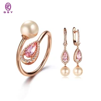 new fashion products natural pearl center heart shaped zircon adjustable ring earring jewelry set for women factory wholesale