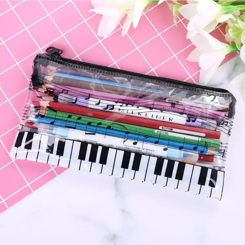 

Music Note Piano Keyboard Pencil Case Plastic Transparent Pen Bag Student Gift School Office Supplies
