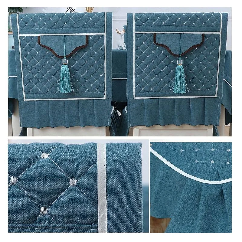 

Solid Color Linen Tablecloth Thick Rectangular Dining Chair Cover And Table Cloth Set Waterproof Home Table Decor 2 Sizes