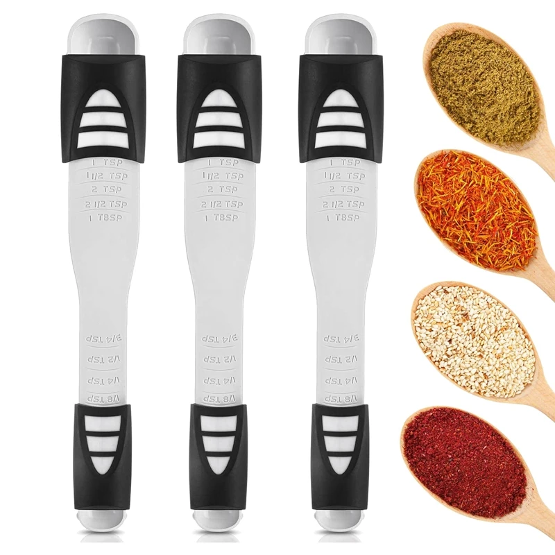 

3 Pcs Double End Measuring Spoon,Adjustable Scale Nine Stalls Measuring Spoon for Baking Coffee Sugar Salt Powder