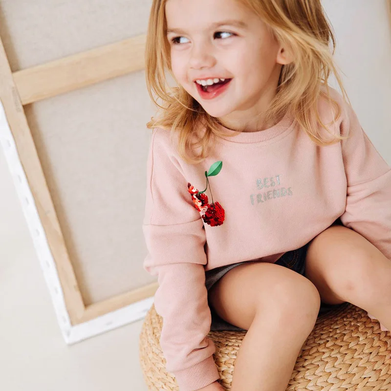 

Little Maven New Autumn Spring Children Pink Berry Sequin Terry Cotton Full- sleeved 2-7yrs O-neck Girls Hoodies Tops