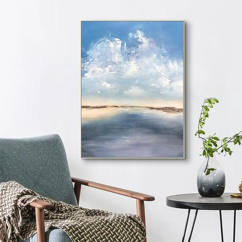 

Origina big Abstract Oil painting on Canvas Sky and Sea Painting for Living Room huge painting Extra Large Handmade oil painting