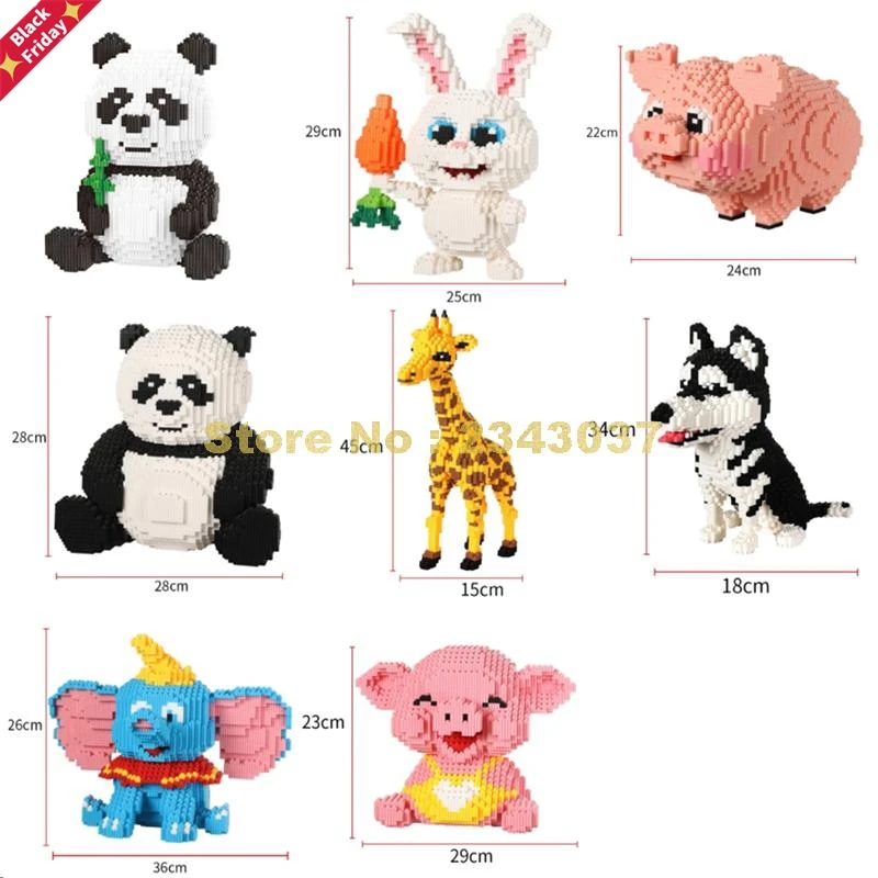 

Elephant Pig Giraffe Rabbit Alaskan Malamute Dog Animal Diamond Mini Building Blocks Toy
