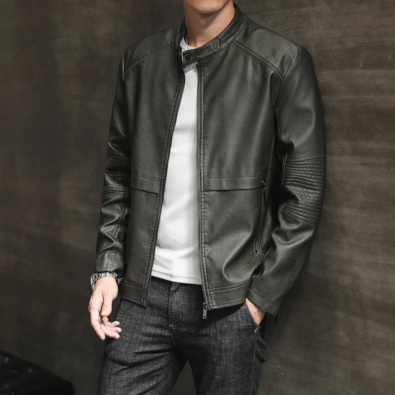 Мужская кожаная куртка Повседневная Уличная мотоциклетная из искусственной