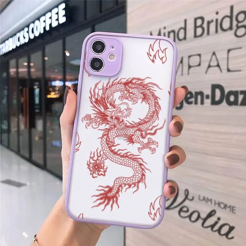 

Fashion Dragon Animal Pattern Phone Case Matte transparent For Purple iPhone 12 Mini 11 Pro XR XS Max 7 8 Plus X Back Cover