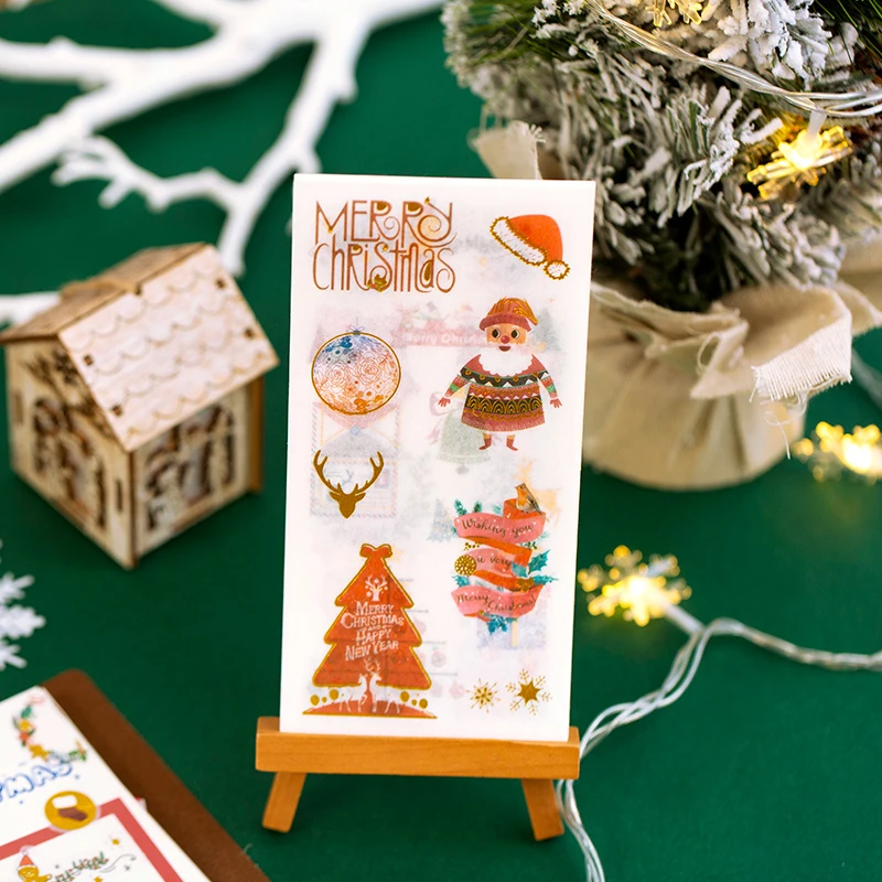 6 шт./партия мультяшная позолота Рождественская бумажная наклейка украшение