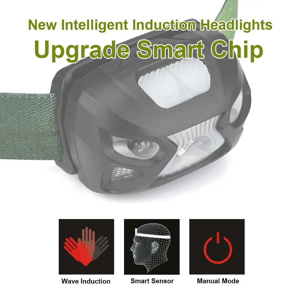

Smart Sensor Headlamp 4 Modes LED Head Lamp Headlight Flashlight 3 * AAA Energy Saving Light for Outdoor Lighting Hiking