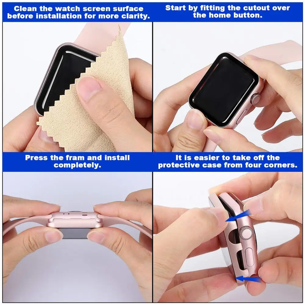 glasscase for apple watch serie 6 5 4 3 se 44mm 40mm iwatch case 42mm 38mm bumperscreen protector cover apple watch accessorie free global shipping