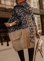 pockets leopard winter coat long cardigan knitwear boho holiday loose knitted cardigans woman clothing sweaters 2021