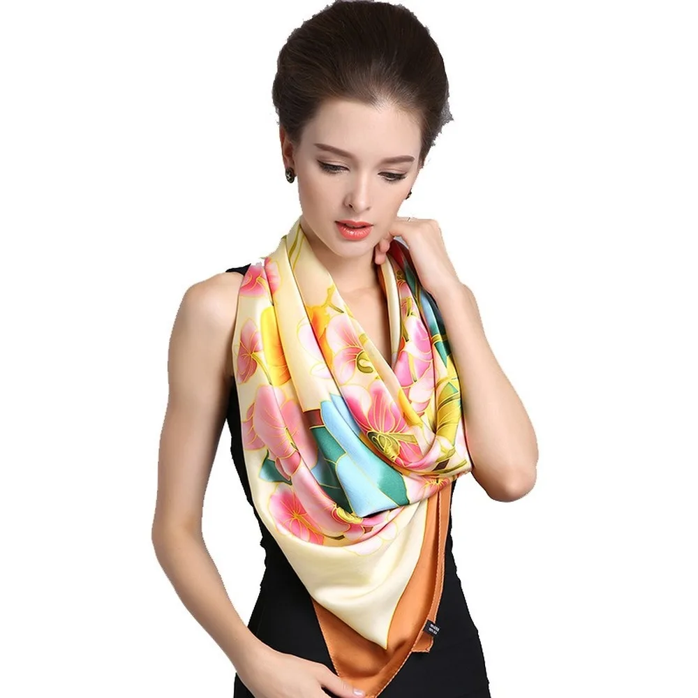 

Counter Genuine 2020 New Women's Hand-Painted Large Kerchief Super Wide Silk Scarf Shawl Winter