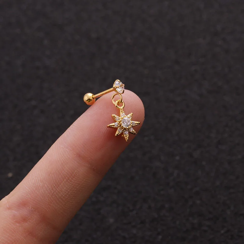 1 PCS Trendy Mix Design Gold Color Wing Star Cross Heart Pendants Drop Earrings Simple Stainless Steel Bar Ball Ear Bone Cuff | Украшения и
