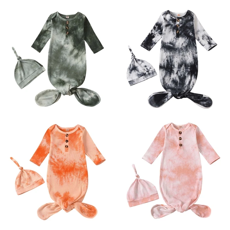 

2 Pcs/Set Baby Photography Props Tie-dye Hat Swaddle Blanket Wrap Sleeping Bag Q1FE