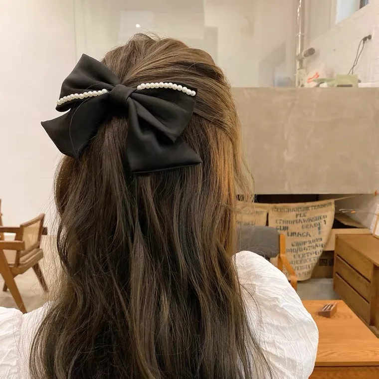 

20PCS/lot New Hair Clips Female Head Bow Tie Black Bow Tie Hair Ornament Pearl Headdress Hair Accessories for Women Hairgrips