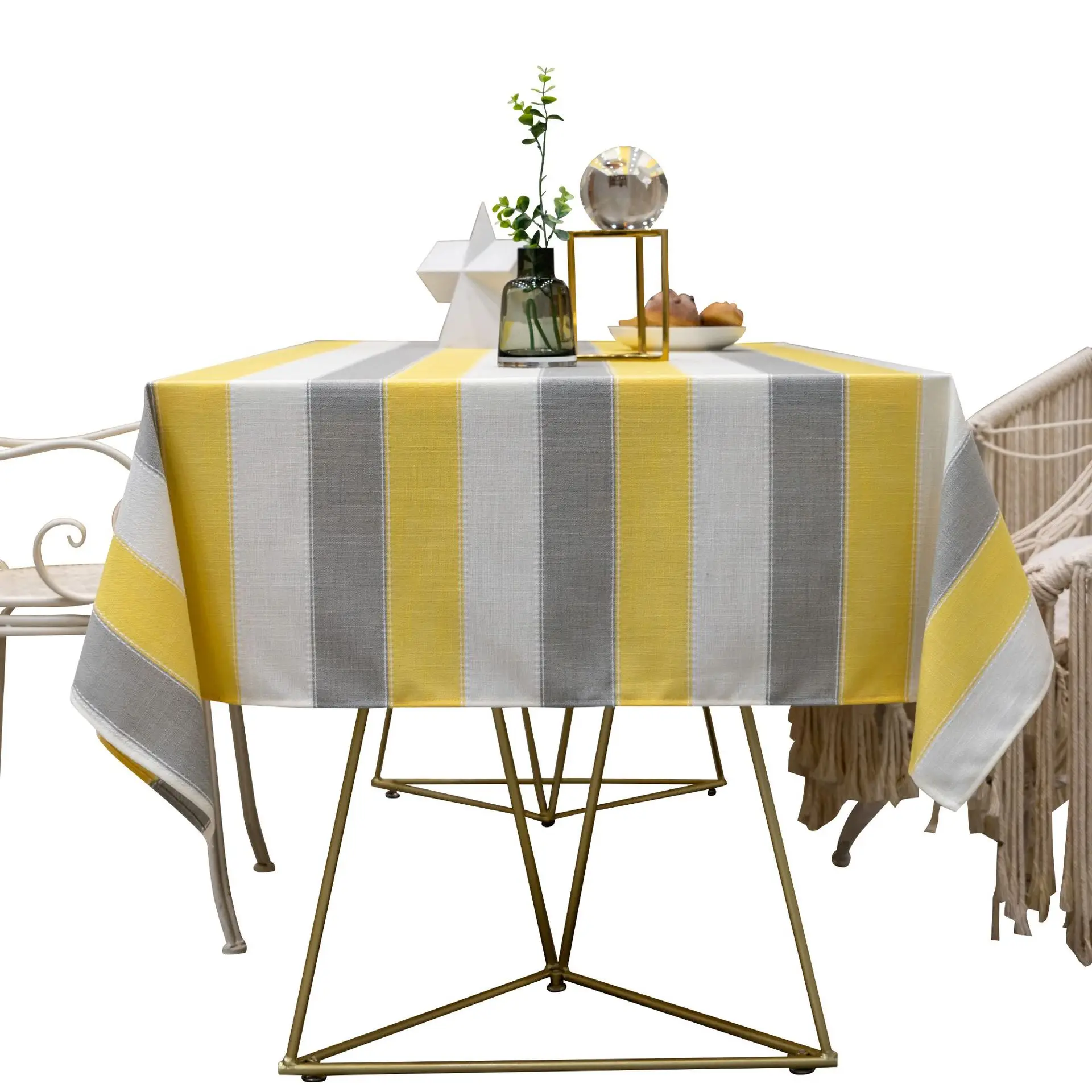 

Rectangular tablecloth yellow striped coffee table pad fabric cotton and linen small fresh hotel table linen