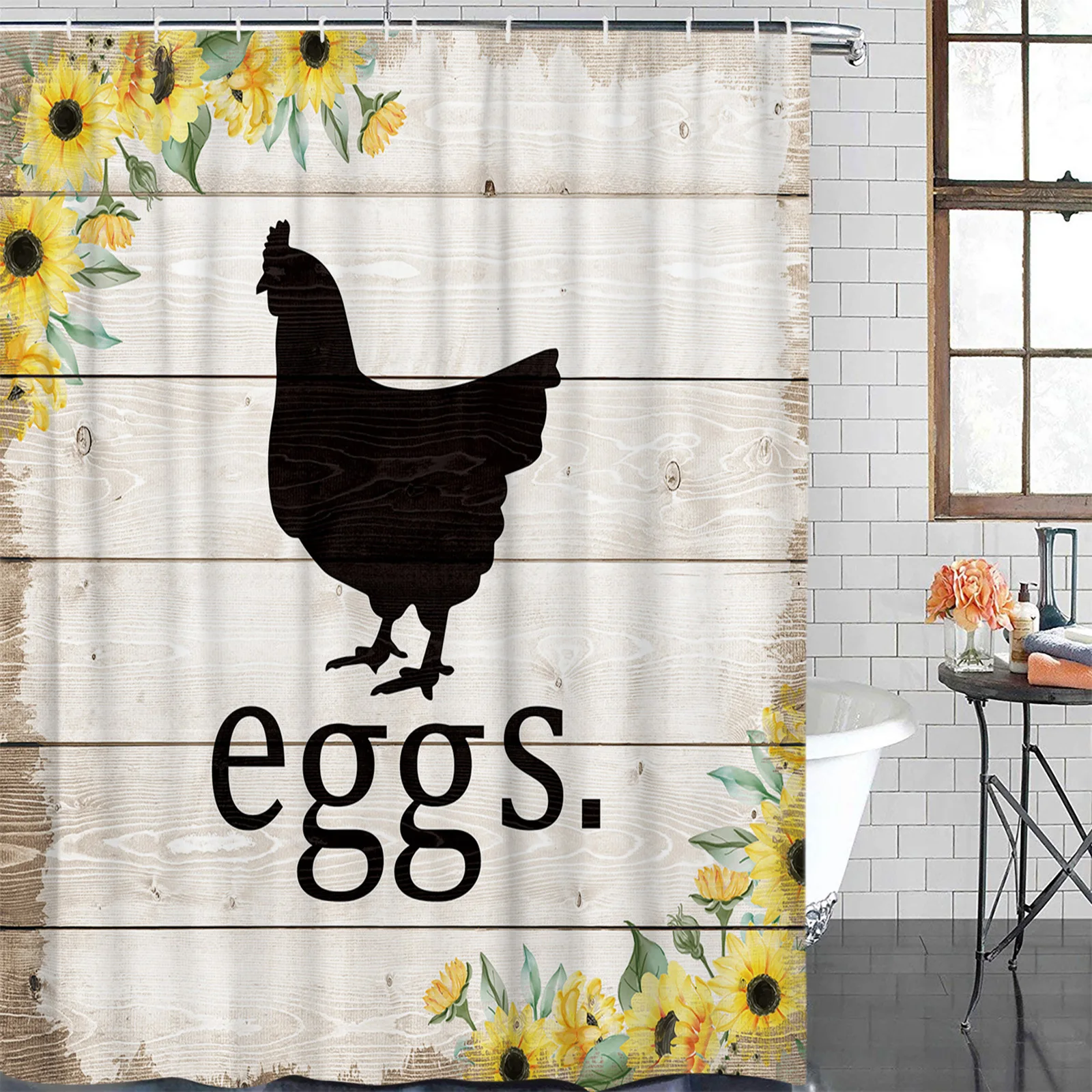 

Водонепроницаемая занавеска для душа, занавеска из полиэстера для ванной комнаты с изображением цветка подсолнуха, животного, курицы