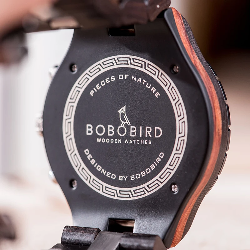 Мужские часы BOBO BIRD на заказ деревянные роскошные с хронографом военные кварцевые