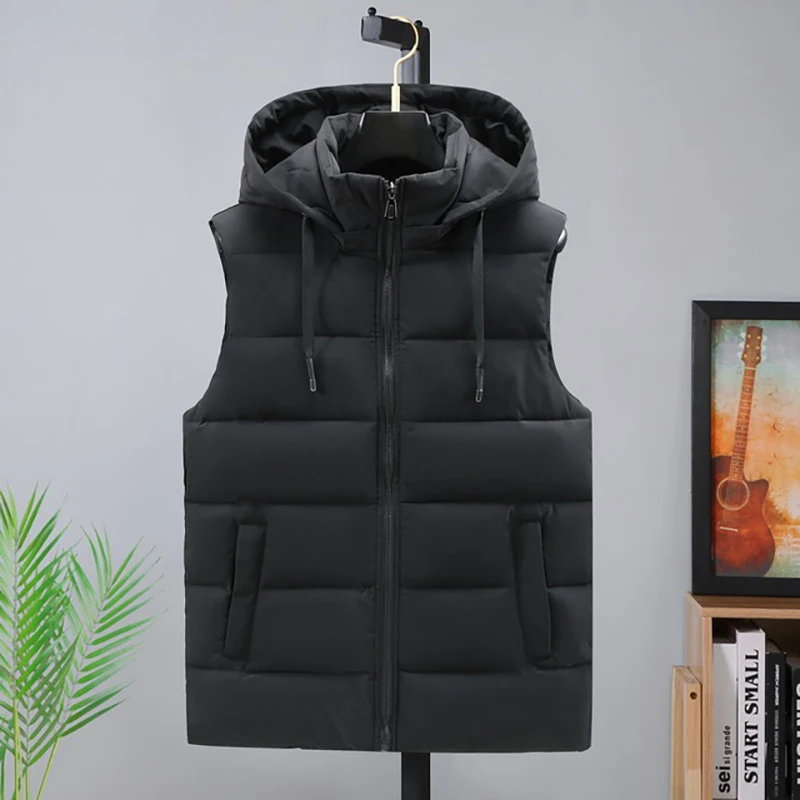 

Мужской однотонный зимний жилет, куртка без рукавов со съемной шапкой, ветрозащитный жилет, плотная теплая разгрузочная парка, мужская одежда