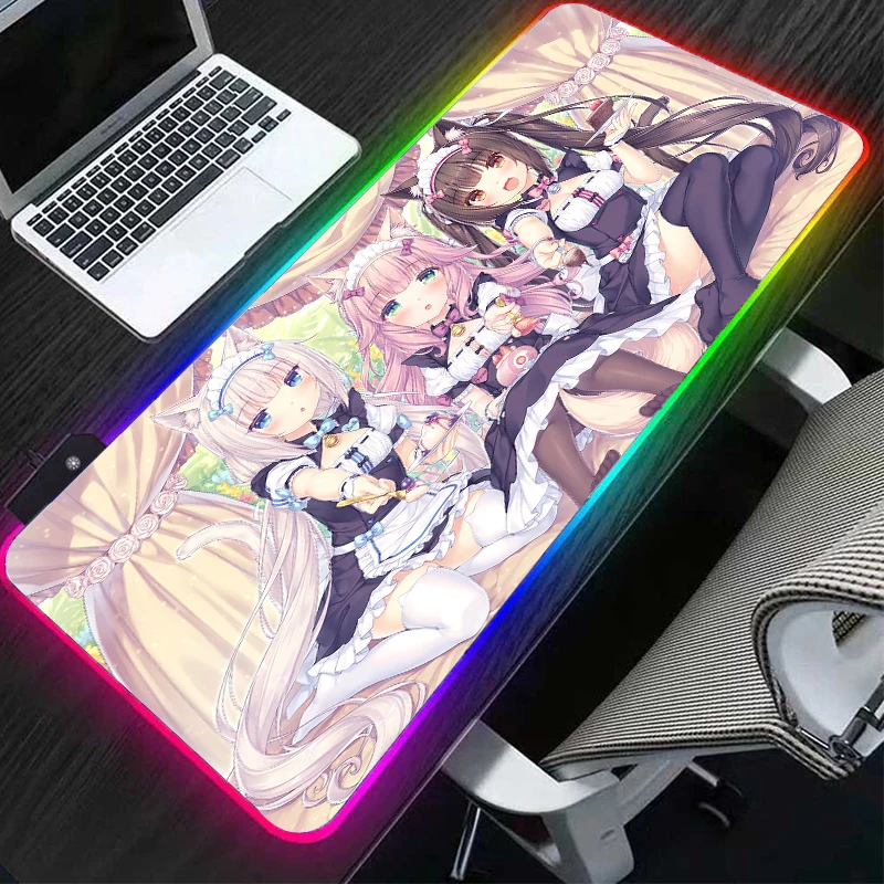 

RGB Japanese anime cat girl kawaii HD picture Game mouse pad gamer mouse pad backlit mouse large desktop keyboard LED mouse pad