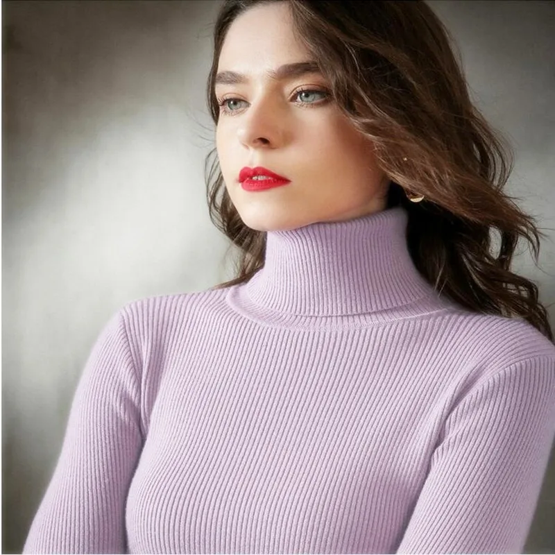 

Fashion 2021 Spring Summer Women Knitted Turtleneck pull Sweater Casual Soft Jumper Fashion Slim Femme Elasticity Pullover