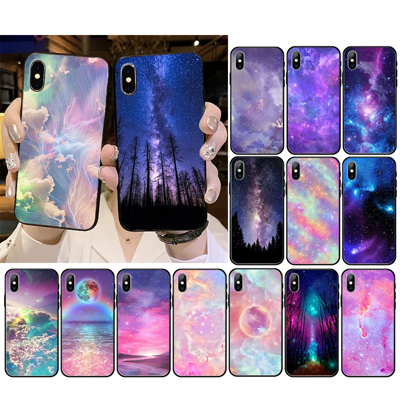 

Pink Space Glitter Sky Cloud Phone Case for iphone 13 12 11 Pro Max Case For iPhone XS MAX X XR SE2 8 7 Plus