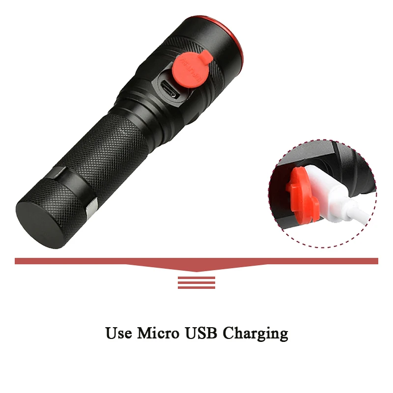 Использовать микро USB Перезаряжаемый светодиодный фонарик масштабируемый 3