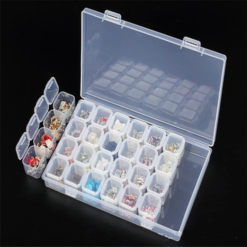 

1 Set 28 Slots Empty Nail Storage Box Case for Rhinestones Alloy Parts Organizer Case Storage Beads Jewelry Boxes