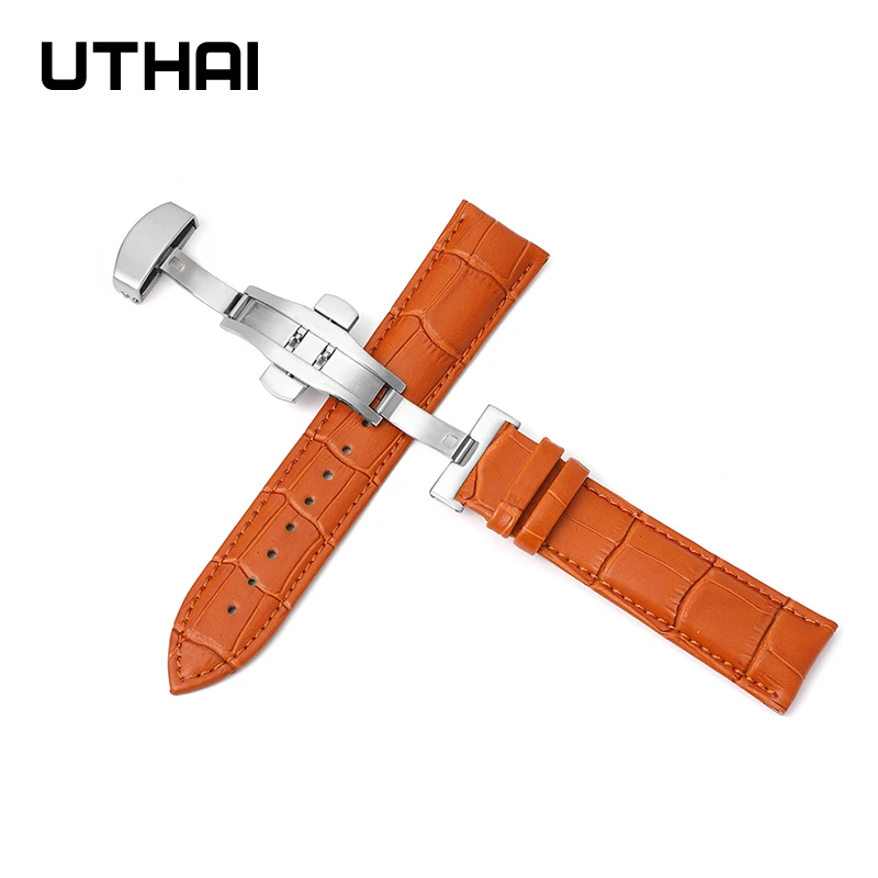 UTHAI Z09 Plus Genuine Leather Watchbands 12-24mm Universal Watch Butterfly Buckle Band Steel Buckle Strap 22mm watch band